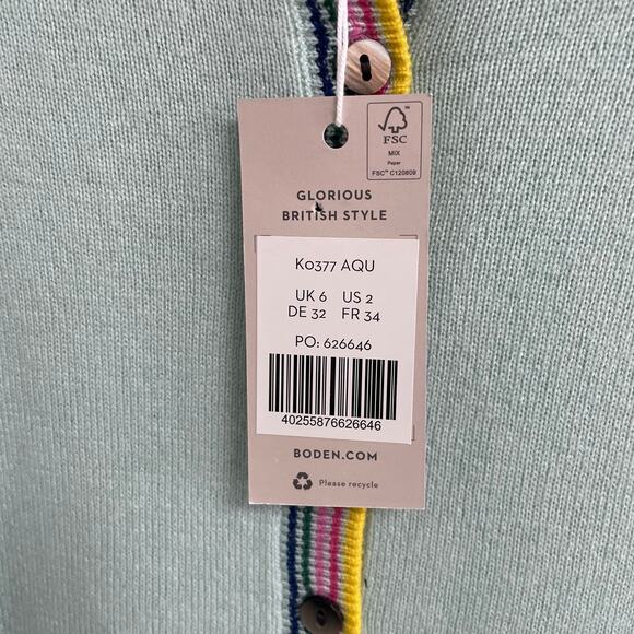 NWT Boden Marlborough Henley Sweater Mint Rainbow Stripe Wool Cashmere Womens 2 - Picture 5 of 7